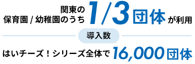 関東の保育園/幼稚園のうち1/3団体が利用　導入数 はいチーズ！シリーズ全体で16,000団体